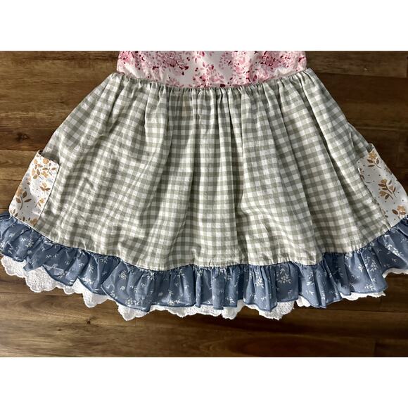 SweetHoney Sleeveless Happy Tunic Fields Of Fall Floral Gingham Ruffle Cotton 4T - Picture 8 of 8